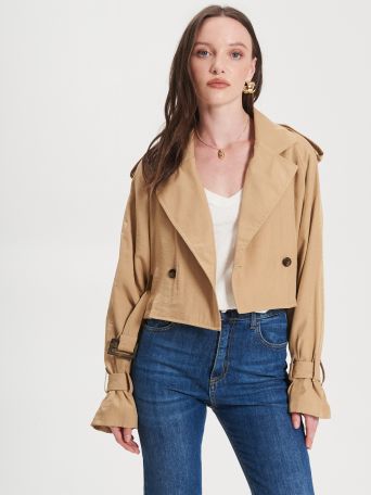 Beige Trench Crop with Waistband