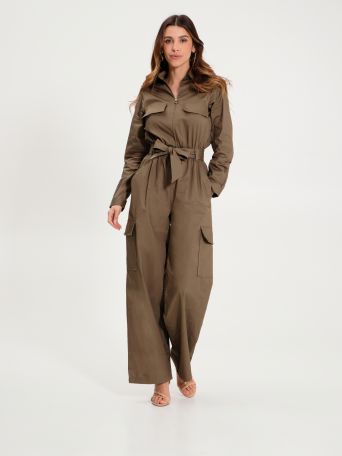 Military Green Utility Jumpsuit with Pockets