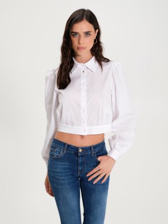 Taillierte Crop-Bluse aus weißer Baumwolle