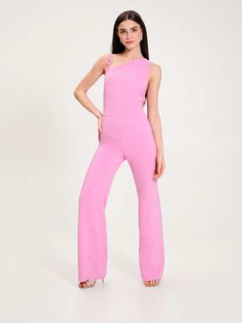 One-shoulder Jumpsuit with Pink Chain