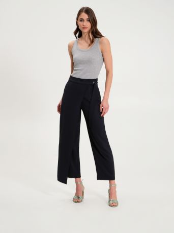 Cropped Wrap Trousers in Black Cady