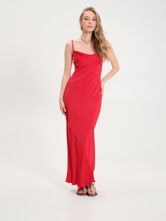 Langes Kleid aus Viskose in Rot