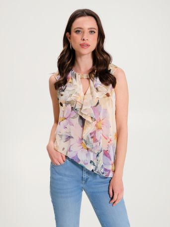 Multicoloured Floral Blouse with Ruffles 