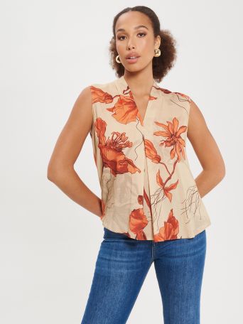 Blouse in floral-print viscose