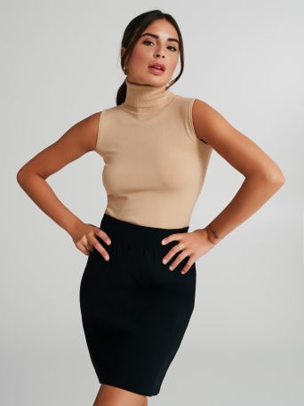 Ärmelloser Rollkragenpullover 