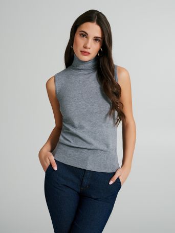 Ärmelloser Rollkragenpullover 