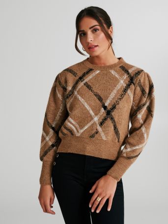 Crewneck jumper with puff sleeves 