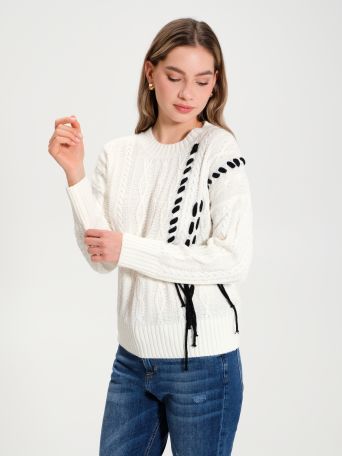 Two-toned cable-knit jumper