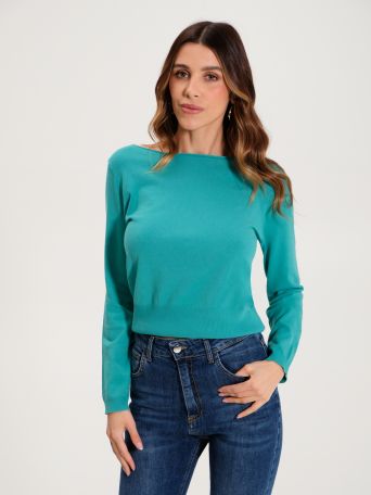 Peacock Green Boatneck Sweater in ECOVERO®