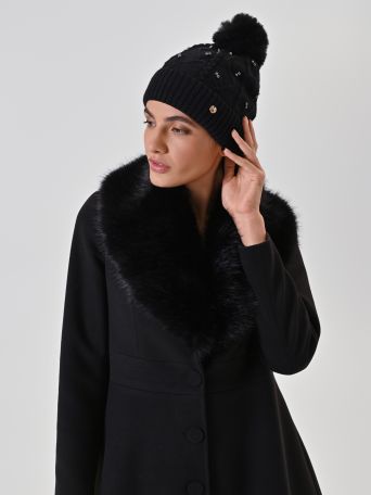 Black Pom Pom Hat