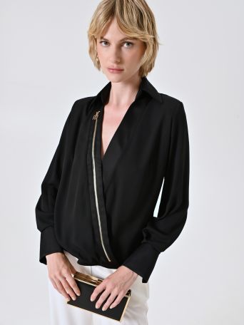 Blusa Camicia Nera con Zip Dorata