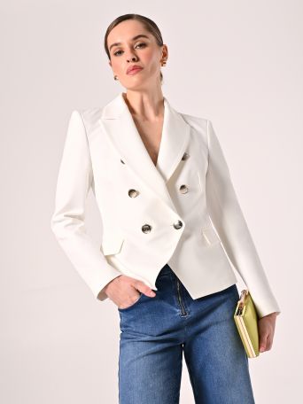 Double-Breasted Jacket in White Technical Fabric
