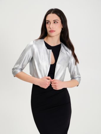 Metallic faux leather shrug 