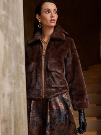 Giacca Corta effetto Pelliccia Marrone 