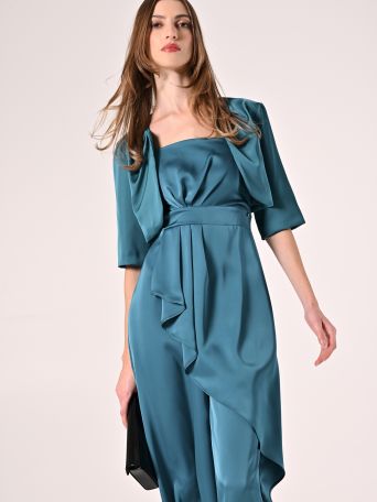 Royal Green Satin Palazzo Jumpsuit