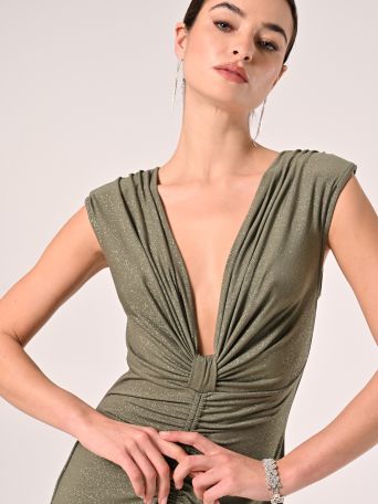 Military Green Long Glitter Dress