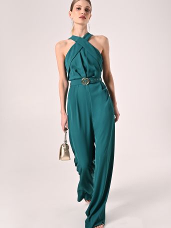 Royal Green Jumpsuit with Halterneck