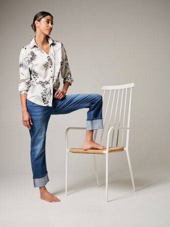 Jeans with Cuffed Hem and Rhinestone Logo