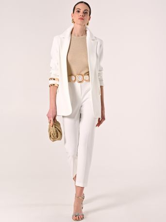 White Trousers with Covered Button