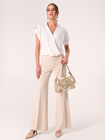 Light Beige Trousers in Scuba Crepe