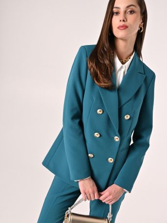 Double-breasted Jacket in Royal Green Technical Fabric