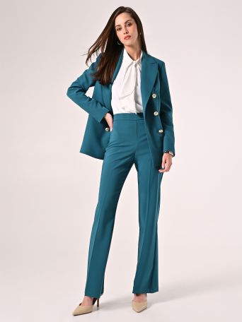 Flared Trousers in Royal Green Technical Fabric
