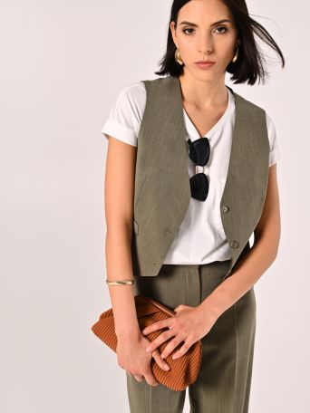 Army Green Polyviscose Waistcoat