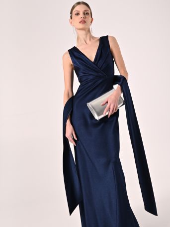 Abito Lungo in Raso Strutturato Blu