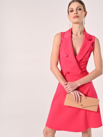 Fuchsia Jacket Dress with Satin Inserts