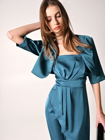 Green Structured Satin Shrug
