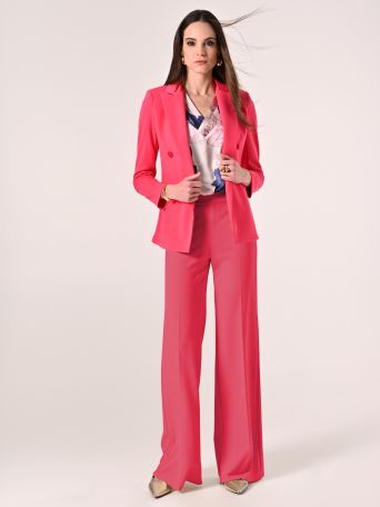 Palazzo Trousers in Fuchsia with Satin Stripe