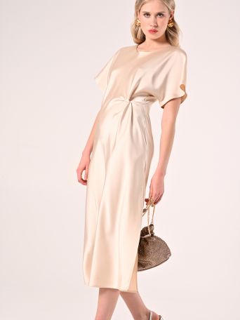 Beige Satin Knot Dress