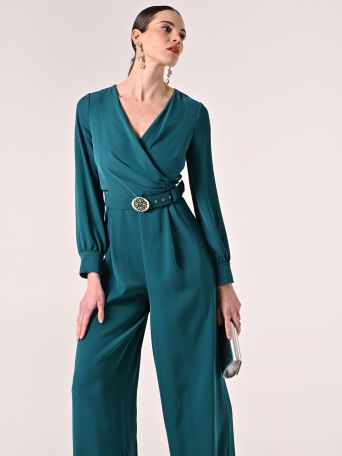 Royal Green Jumpsuit with Monogram Belt