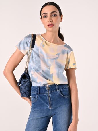 Bedruckte Bluse in Hellblau & Gelb