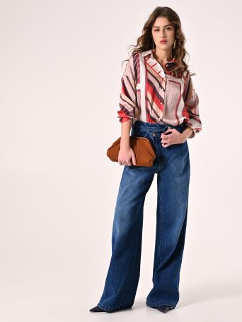Denim Jeans with Asymmetric Buttons