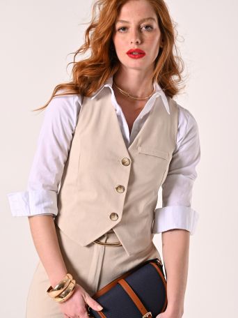 Beige Waistcoat in Textured Fabric