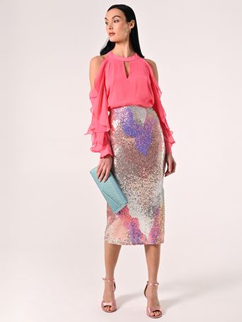 Falda midi de lentejuelas multicolores