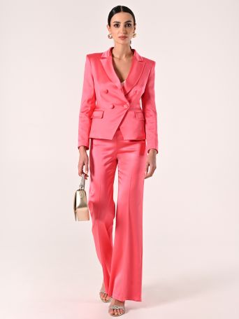 Pantaloni in Raso di Viscosa Rosa Camelia