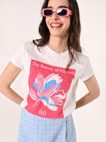 T-Shirt Stampata con Ricamo in Rilievo
