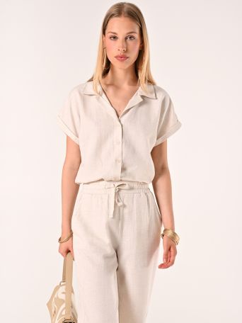 Camicia Boxy Beige in Lino Cotone