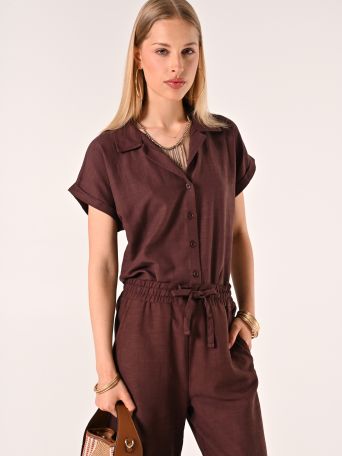 Camicia Boxy Marrone Cioccolato in Lino Cotone