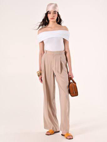 Pantaloni Ampi in Misto Moda Beige Scuro