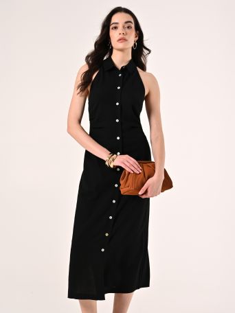 Chemisier in Lino Viscosa Nero