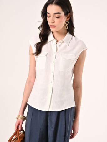 Camicetta in Lino Viscosa Bianco