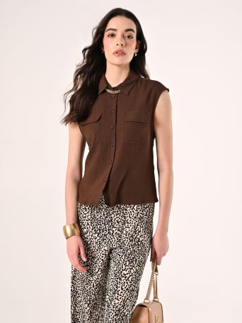 Camicetta in Lino Viscosa Marrone