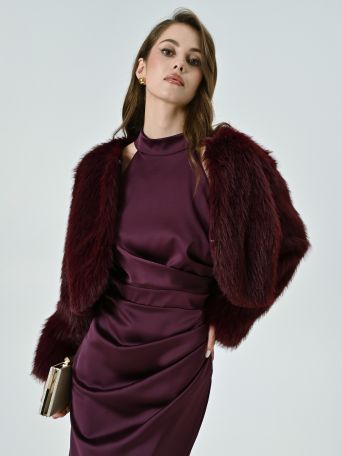 Short Burgundy Faux-fur Jacket