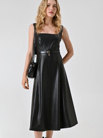 Flared Faux Leather Dress