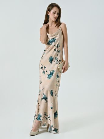 Abito Lungo stampa Floreale Beige