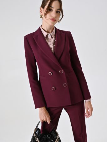 Bordeaux Double-breasted Jacket with Ringed Buttons