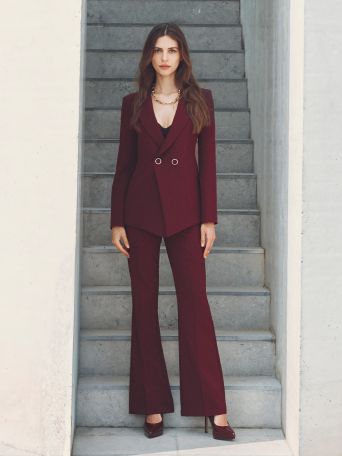 Burgundy Double-Breasted Jacket in Technical Fabric
